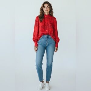 Red paisley blouse